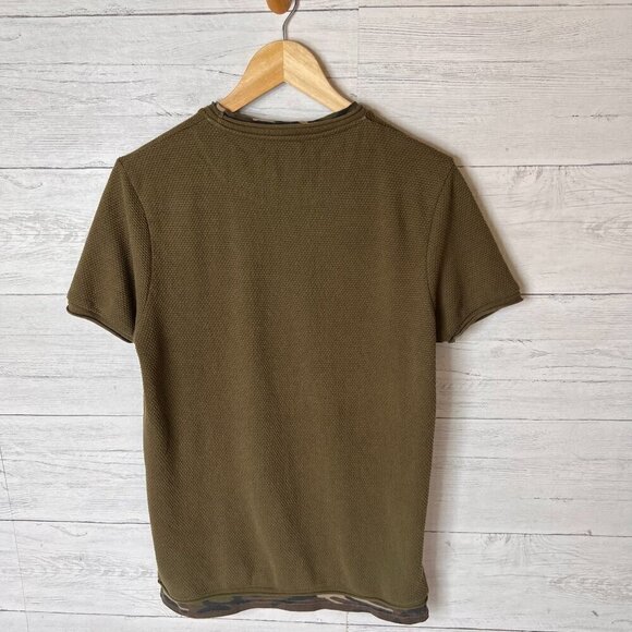 Zara Shirt Womens Size Medium Olive Green Camouflage Thermal Waffle Knit Neutral - Picture 9 of 16